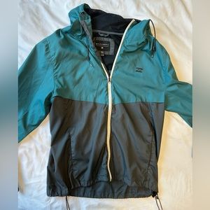 Billabong rain jacket teal and gray
